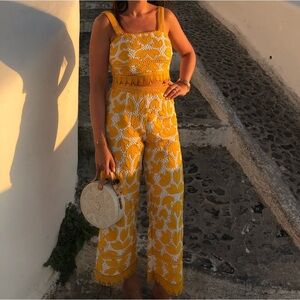 Saylor Floral crochet-lace crop top and pants set-small